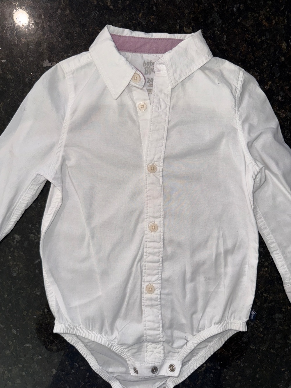 OshKosh B'gosh White Button-Front Long Sleeve Onesie